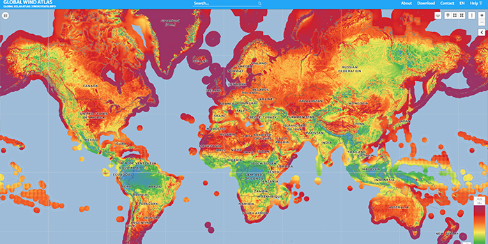 Screenshot from Global Wind Atlas-website
