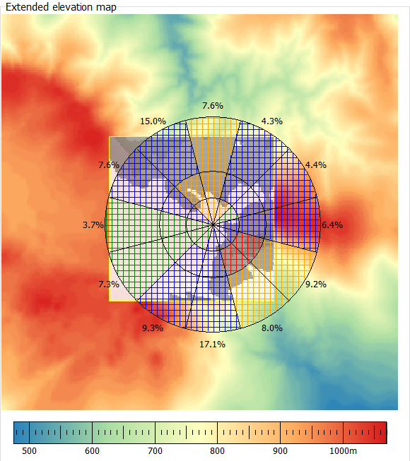 Figure 3: Terrain elevation map with overlay of IEC terrain complexity map