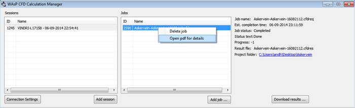 The WAsP CFD calculation report can be opened using the WAsP CFD calculation manager