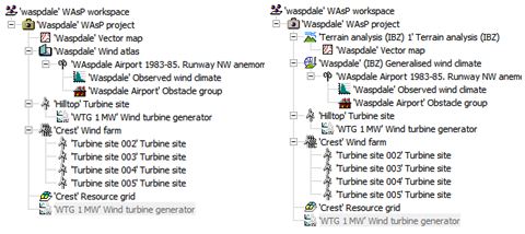 The same WAsPdale workspace opened in WAsP 10 (left) and WAsP 11 (right)