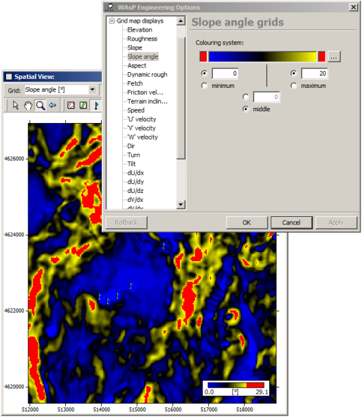 Adjust the color scale to detect exceedance of threshold values, e.g. the flow inclination angle.